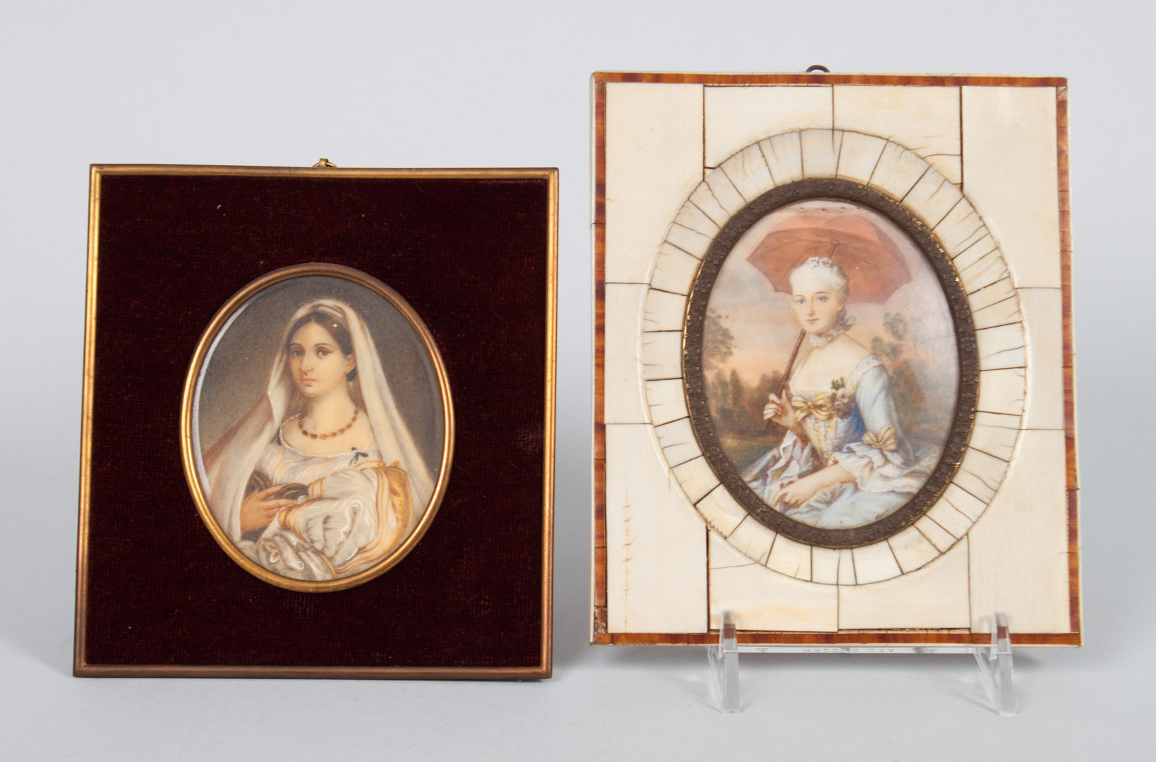 Appraisal: Continental school Two portrait miniatures early th century gouaches on