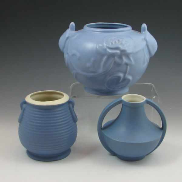 Appraisal: Rumrill light matte blue vase with turtles and two Coors