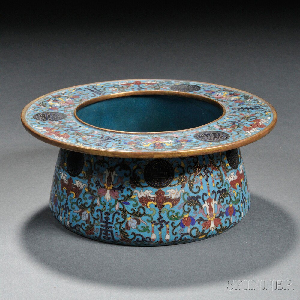 Appraisal: Cloisonne Vessel China tapered cylindrical form with everted rim decorated