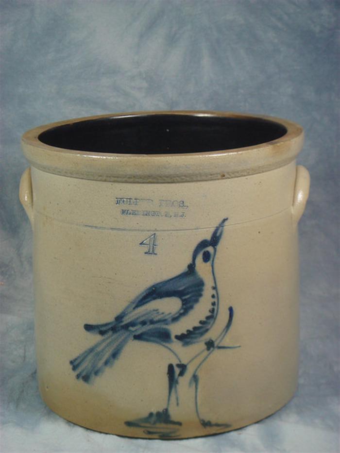 Appraisal: gallon blue bird decorated stoneware jar Fuller Bros Flermington NJ