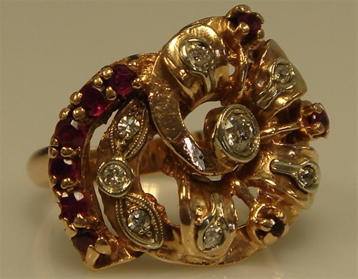 Appraisal: K rose gold Retro Ruby and Diamond Ring round cut