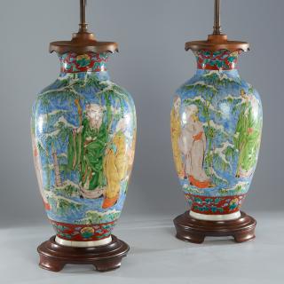 Appraisal: Pair Chinese enameled porcelain vase lamps Pair Chinese enameled porcelain