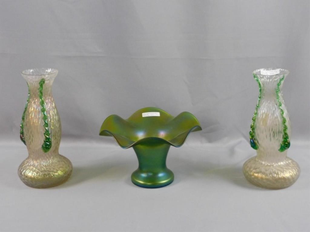 Appraisal: ART GLASS VASES EARLY TH C TO INCLUDE Agreen iridescent