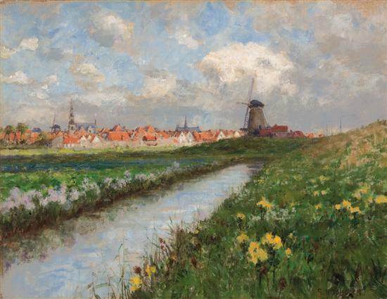 Appraisal: GEORGE HITCHCOCK American - Dutch Landscape with Daffodils oil on