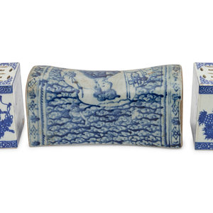 Appraisal: Three Chinese Blue and White Porcelain Pillows comprising two rectangular