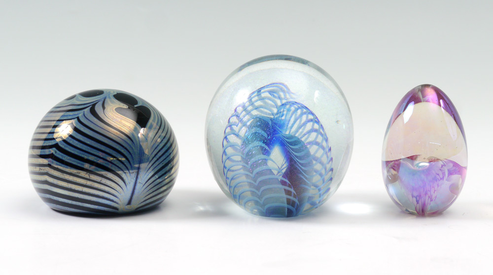 Appraisal: PIECE ART GLASS PAPERWEIGHTS To include Eickholt latticino dated ''