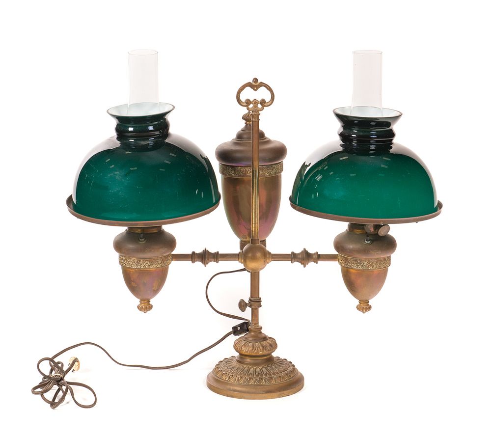 Appraisal: John Wannamaker Double Student Lamp Light Shades John Wannamaker Double