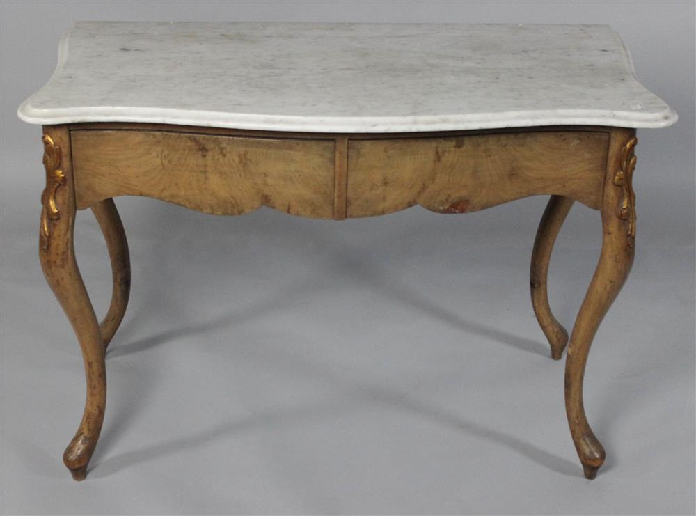 Appraisal: CONTINENTAL ROCOCO STYLE MARBLE TOP CONSOLE TABLE having a rectangular