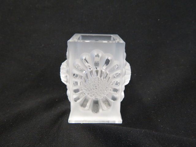 Appraisal: Lalique Crystal Cigarette or Toothpick Holder frosted raised sunflower decor