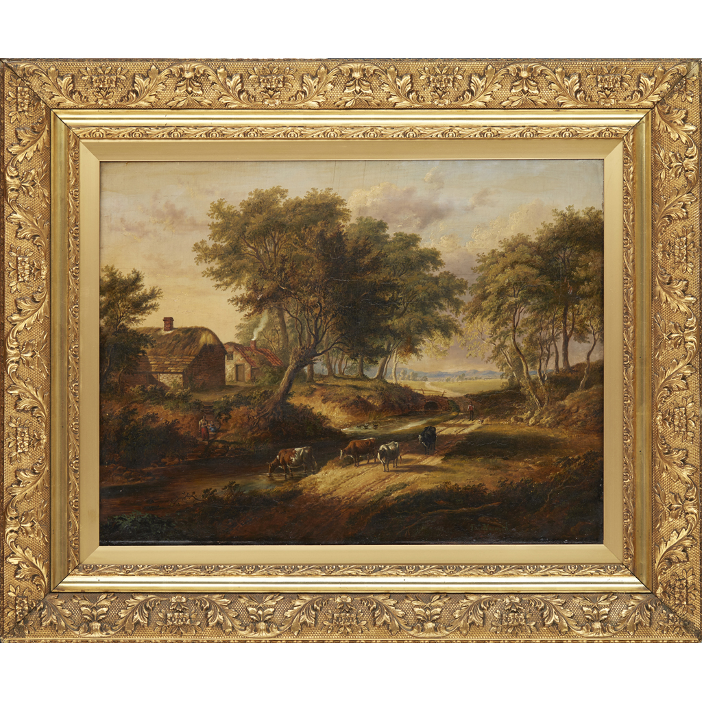 Appraisal: ATTRIBUTED TO PATRICK NASMYTH CATTLE IN A COUNTRY LANDSCAPE WITH