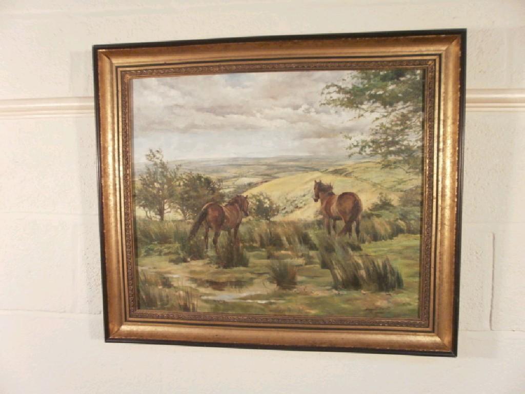 Appraisal: Margaret Barratt Horses in landscape oil on canvas cm x