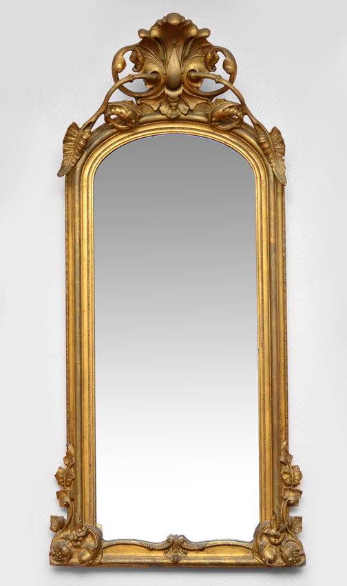 Appraisal: GOLD GILT VICTORIAN WALL MIRROR Carved foliate motif crest with