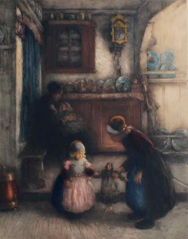 Appraisal: CHARLET Franz Belgium - ''Playing with the Dolls'' Dutch Interior