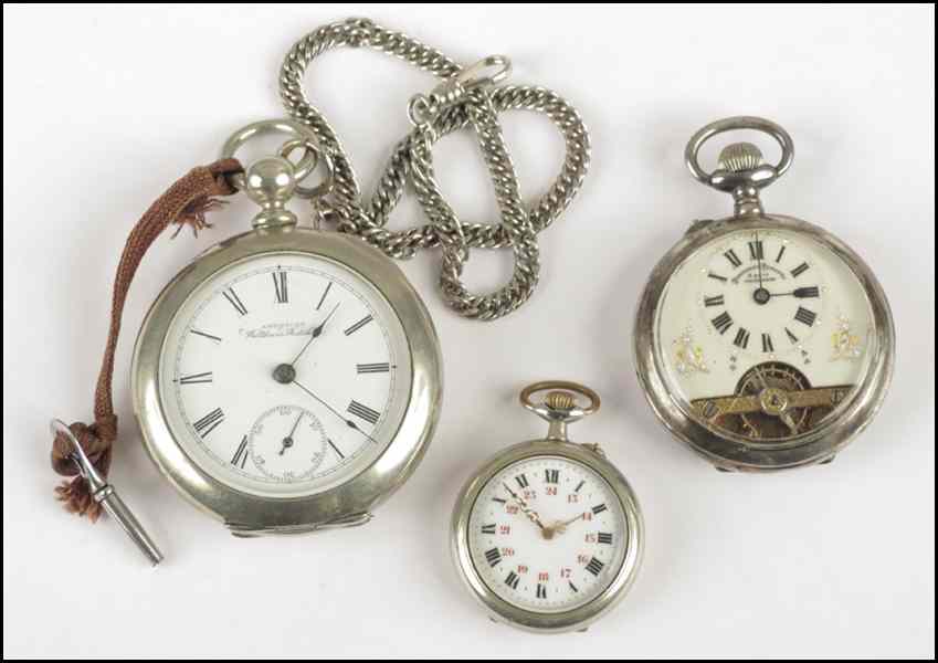 Appraisal: WALTHAM POCKET WATCH Together with a Swis sterling silver pocket