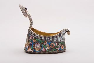 Appraisal: Russian Silver Gilt and Cloisonne Enamel Kovsh RUSSIAN SILVER GILT