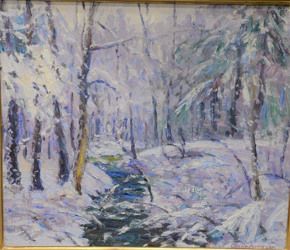 Appraisal: Oscar Anderson American - Melting Snow Landscape oil on board