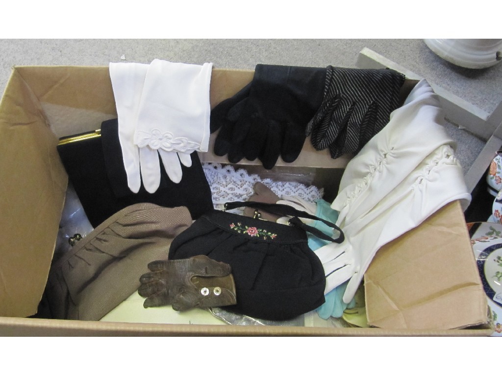 Appraisal: Box of linen vintage handbags gloves etc