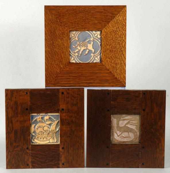 Appraisal: Lot of Oak Framed Tiles Description Includes one Mercer tile