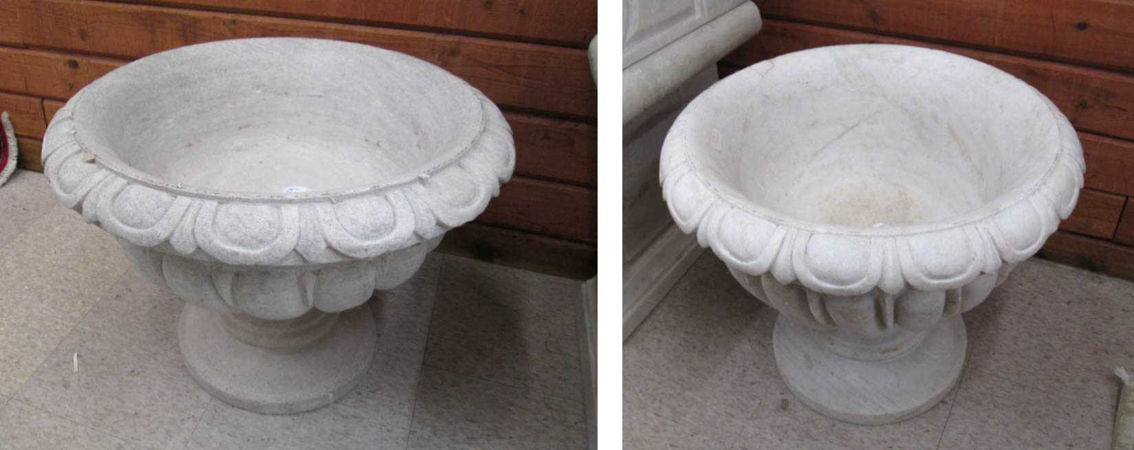 Appraisal: TWO CARVED CARARRA MARBLE PLANTERS each a round footed bowl