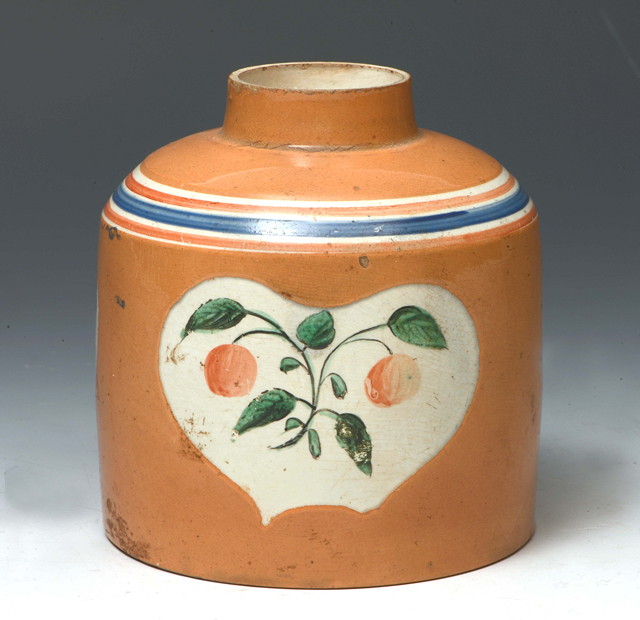 Appraisal: A RARE LEEDS BATAVIAN WARE POTTERY TEA CADDY of orange