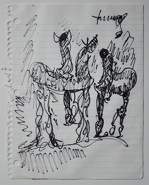 Appraisal: Ink abstract on lined notebook paper by Purvis Young Ink