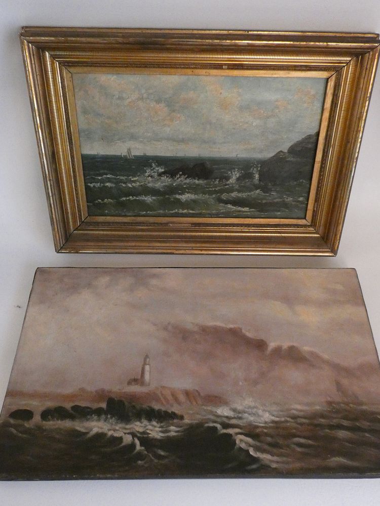 Appraisal: ANTIQUE SEASCAPE PAINTINGS Lot of Victorian seascape oil paintings unsigned