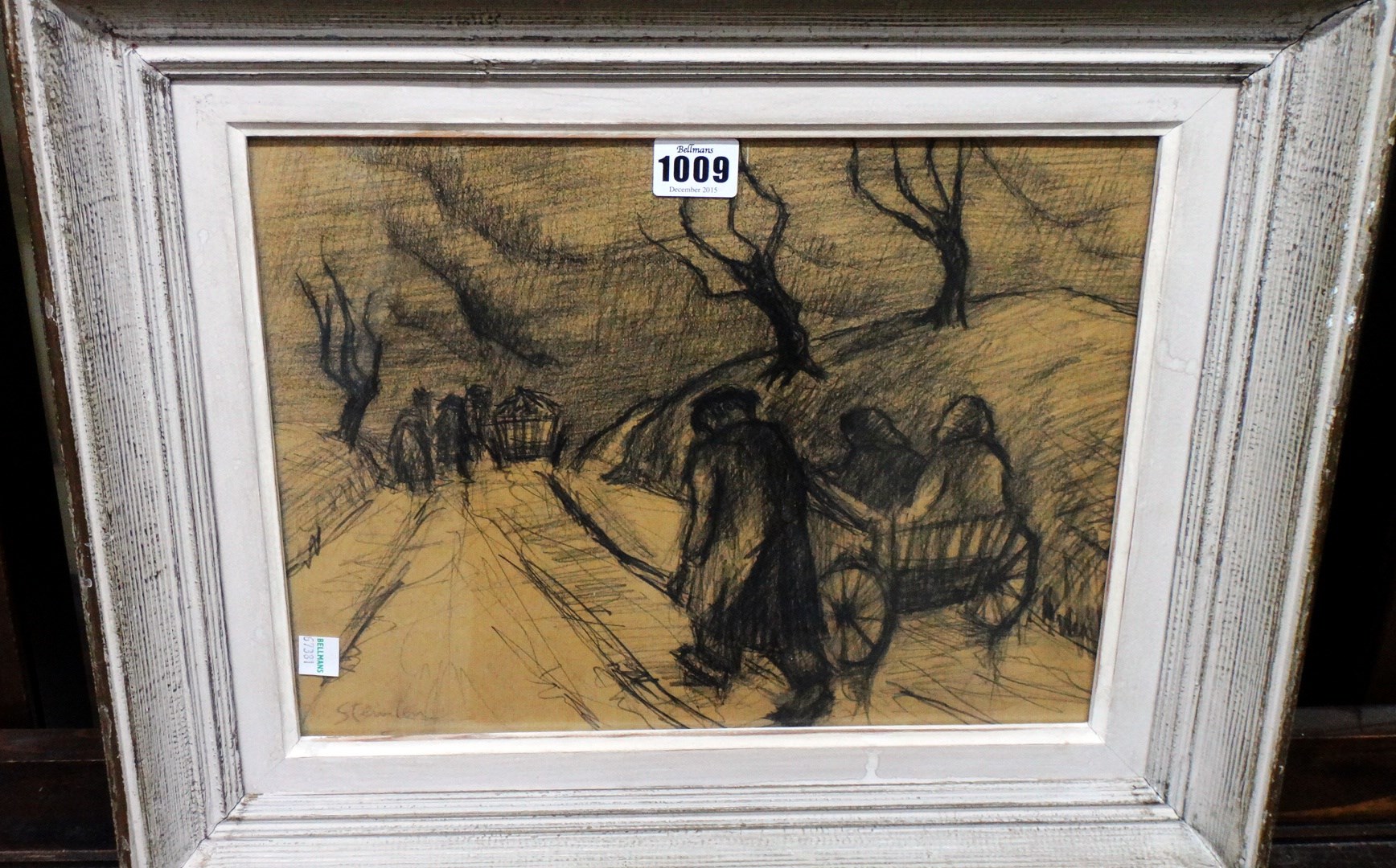 Appraisal: Theophile Alexandre Steinlen - Refugees on a road charcoal signed