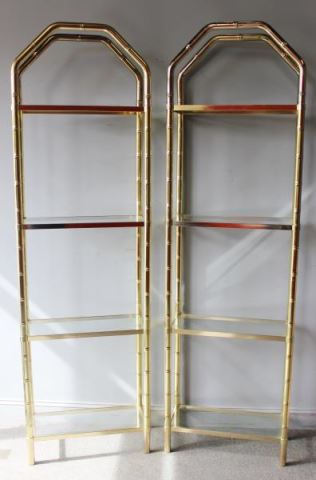 Appraisal: s Brass and Glass Bamboo Form Etageres Light brass plated