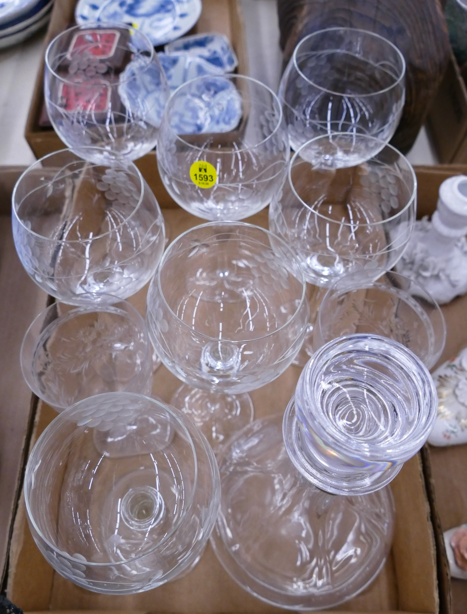 Appraisal: Box Crystal Grape Wine Glasses Etc