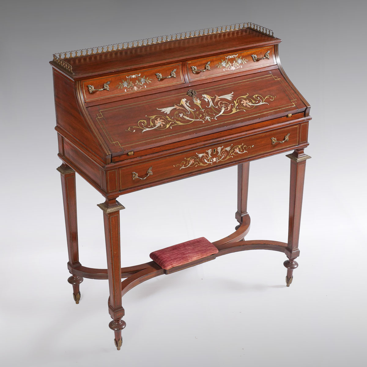 Appraisal: INLAID FRENCH SECRETARY Gallery top French secretary having - drawers