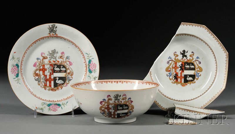 Appraisal: Chinese Export Armorial Porcelain Soup Bowl Bowl and Plate th