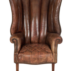 Appraisal: A George III Style Pleather Upholstered Wing Chair th Century