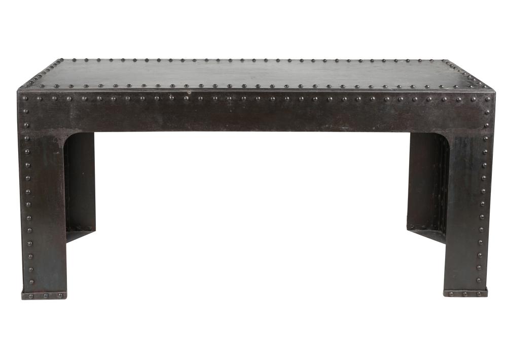 Appraisal: CONTEMPORARY IRON CONSOLE TABLEwith applied rivet design Condition top showing