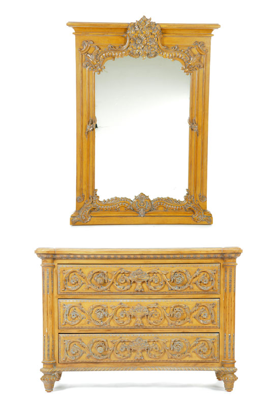 Appraisal: ITALIAN-STYLE CHEST OF DRAWERS WITH MIRROR Twentieth century softwood Three-drawer