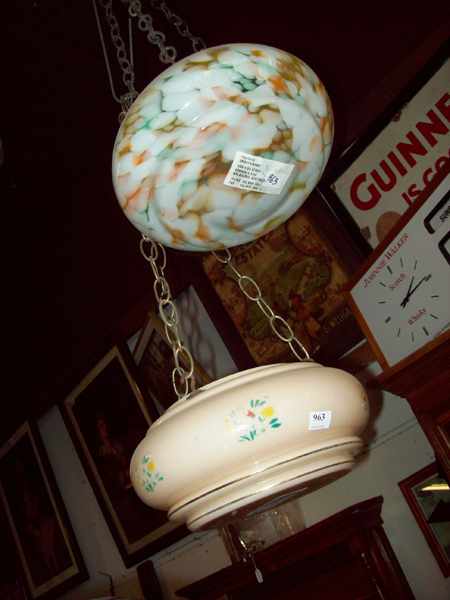 Appraisal: TWO COLOURFUL EDWARDIAN GLASS LIGHT SHADES