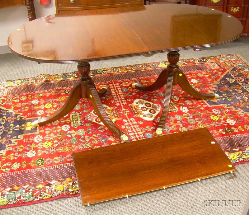 Appraisal: Georgian-style Mahogany Double-pedestal Dining Table with leaf approx ht lg