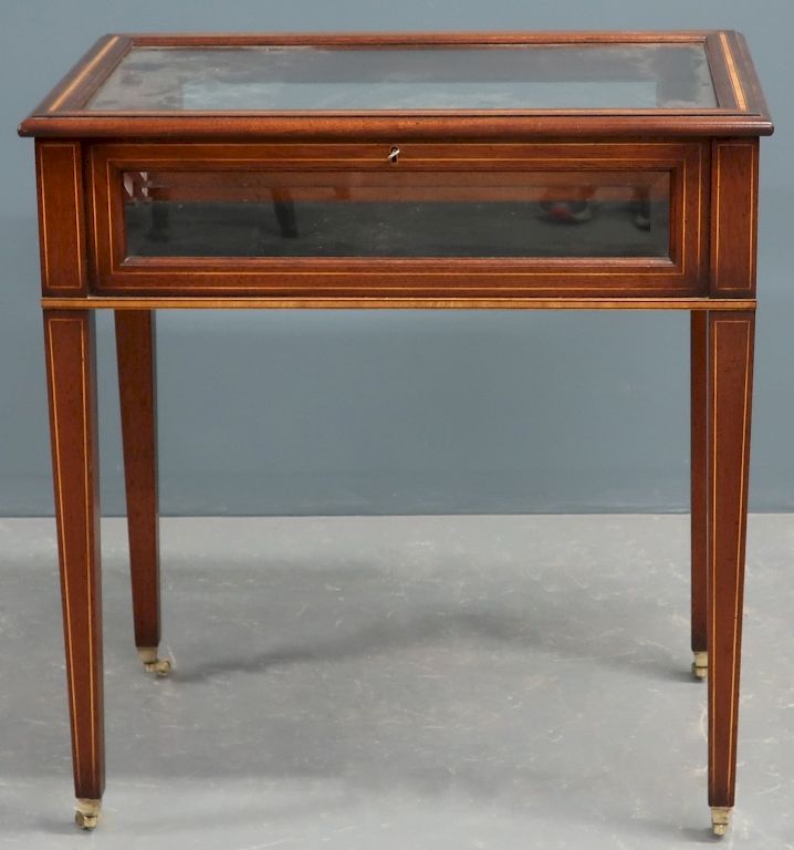 Appraisal: Mahogany Inlaid Curio Cabinet Contemporary mahogany inlaid curio cabinet h