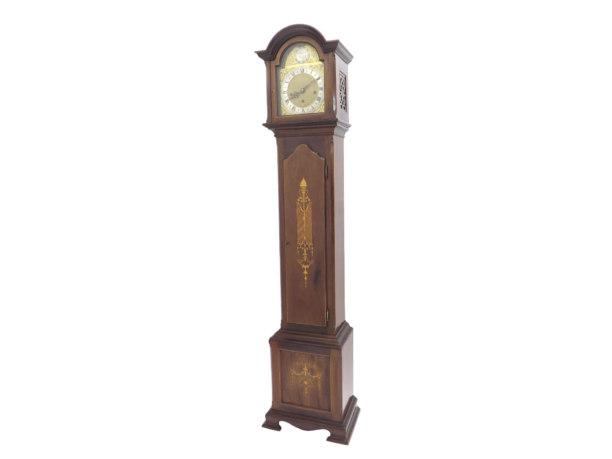 Appraisal: Mahogany three train grandmother clock the brass arched dial with