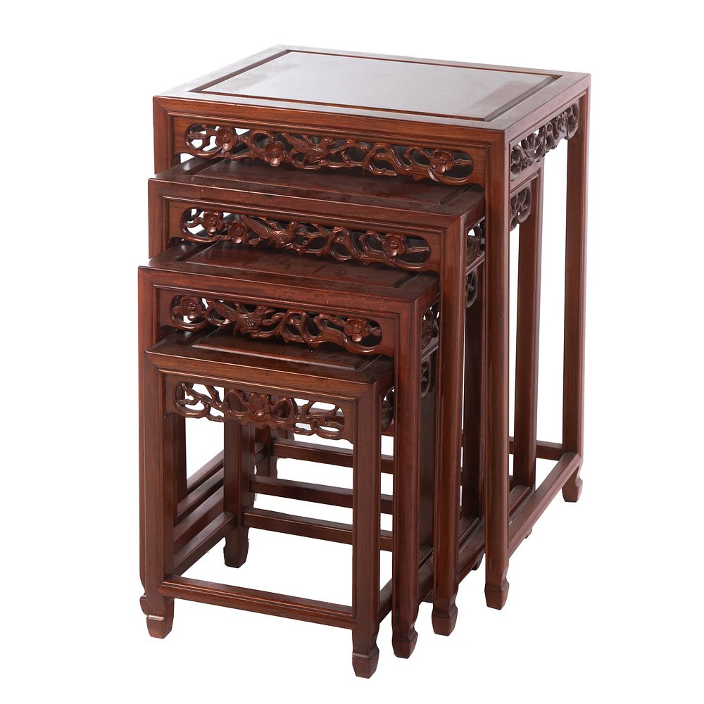 Appraisal: Set of Chinese Carved Hardwood Nesting Tables th Century four