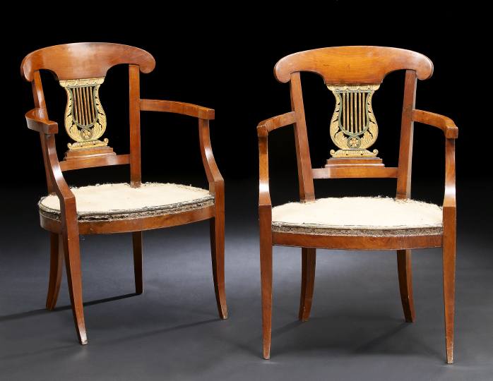 Appraisal: Pair of Continental Neoclassical Mahogany Armchairs second quarter th century