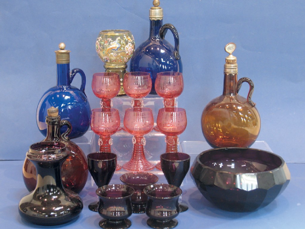 Appraisal: A COLLECTION OF COLOURED GLASSES including a set of six