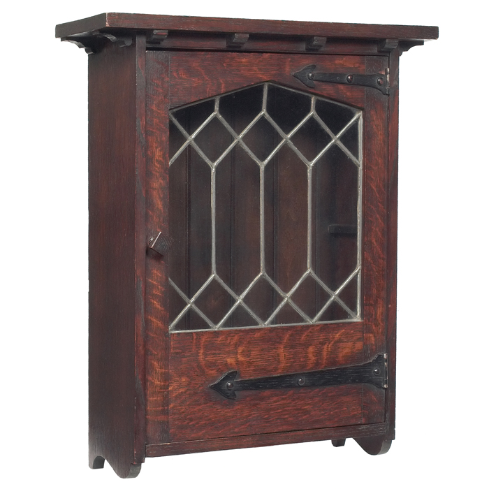 Appraisal: Arts Crafts wall cabinet single drawer with leaded glass and