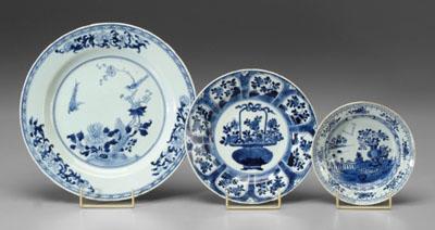 Appraisal: Three pieces Chinese export porcelain blue and white charger birds