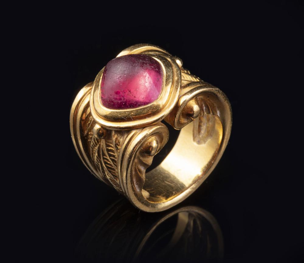 Appraisal: Yellow Gold and Cabochon Pink Tourmaline Ring unmarked probably kt