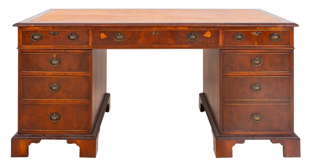 Appraisal: GEORGE III STYLE MAHOGANY VENEERED DESK George III style mahogany