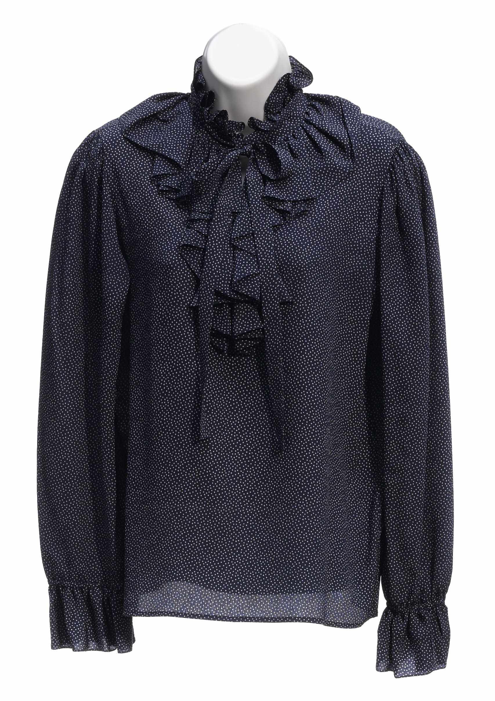 Appraisal: An Yves St Laurent navy and white polka dot long