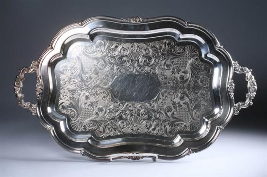 Appraisal: LARGE COMMUNITY SILVER PLATED SERVING TRAY Melon pattern Shaped oval