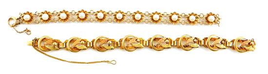 Appraisal: JEWELRY Two K yellow gold bracelets K two tone gold