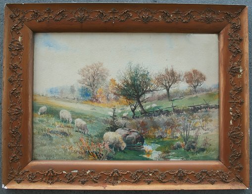 Appraisal: W C LANDSCAPE WITH SHEEP GRAZING SIGNED MONKS PALMER Sight