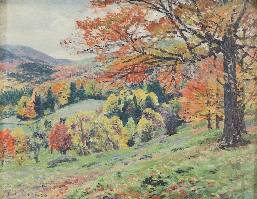 Appraisal: WILSON James Perry Oil on Panel Autumnal Scene Signed and